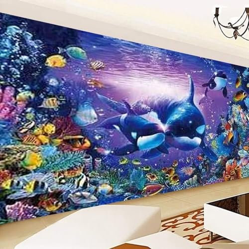5D DIY Diamond Painting, Ozean Diamond Painting XXL Erwachsene Groß 100x233cm, Diamond Art Wal Diamant Painting Bilder Kinder Anfänger, DIY Dimondpaintin Crystal Arts, Geschenke für Frauen, Wand Deko