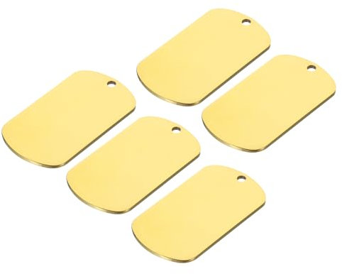QUARKZMAN Metallische leere Stempelplatten, 1,77x1,02 Goldene leere Hundemarken zum Selbergravieren von Haustier-ID-Tags, Anhängerdekoration, Bastelmarken, Packung mit 5 Stück