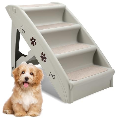 Vigevee Hundetreppe Klappbare Haustiertreppe 48,5 cm Hoch, 4-Stufig Faltbare Katzentreppe, Hunderampe, Maximale Belastung 75kg, Tiertreppe mit Rutschfester Matte für Hunde und Katzen, Bett oder Sofa