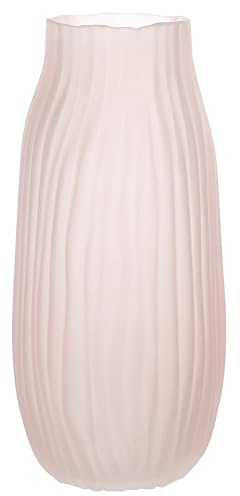 JAKY Global Große moderne rosa Glasvase, H-31 cm hoch, gerippte Vase für Blumendekoration, perfekt für Zuhause, Büro, Bauernhaus, Tischdekoration und Wohnzimmer, Glasvasen für Blumen (Rosa, 31 cm)