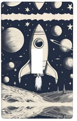 SDFHU Rocket In Space Print 1-Gang Light Switch Wall Plates -Single Toggle Electrical Switchplates For Bathroom, Standard Size, White, MC700