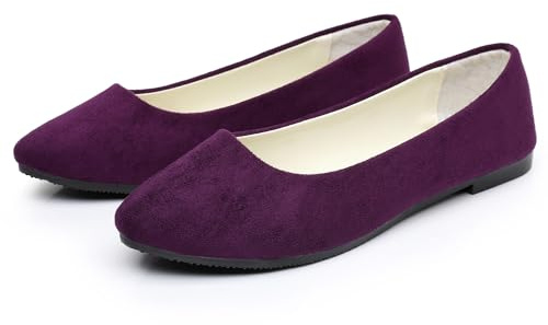 Womens Lovely Ballet Flats with 26 Vibrant Colors, Ladies Indoor Outdoor Comfy Flat Shoes Pure Color Suede-Effect Upper Ballerina Pumps Portable Slip On Dolly Shoes