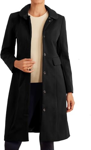 Allegra K Women's Winter Peter Pan Collar Single Breasted Long Pea Coat | Button, Elegant, A-line Overcoat, Outerwear