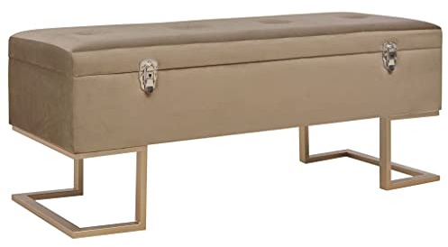 Hovothy Bank mit Staufach 105x40x44 cm Flurbank Schuhschrank Sitztruhe Truhenbank Sitzbank Schlafzimmermöbel Sitzbank Eingangbank Flurmöbel Samtbezug und Eisenbeine Beige und Golden