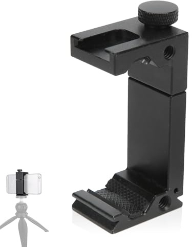Phone Tripod Clip, Mobile Phone Tripod Mount Clip Adjustable Phone Clamp with Cold Shoe for Fill Light Desktop Tripod Video Live