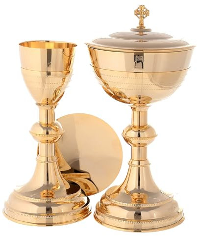Holyart Calice avec patène et ciboire ciselés Laiton Bain Or, Calice
