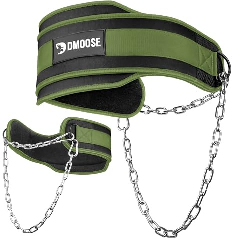 DMoose dippbälte för pullups – kraftigt 91 cm stålkedja vikt gymbälte för dipp med bekvämt neoprenstöd (militärgrön)