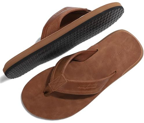 ARRIGO BELLO Chanclas Hombre Chancletas Verano Flip Flops Vestir Antideslizante Piel Cuero Sandalias Talla 41-46(D Marrón Claro,Talla 44)