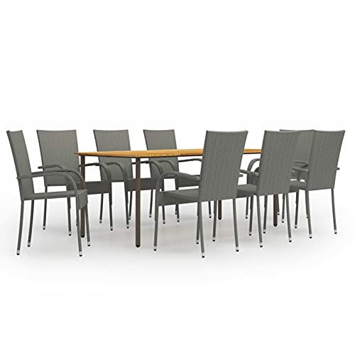 IKAYAA Garten essgruppe 8 Personen Gartenmöbel Set Rattan 8 Personen Gartenmöbel Set 8 stühle mit Tisch Gartengarnitur set-Grau-9-tlg