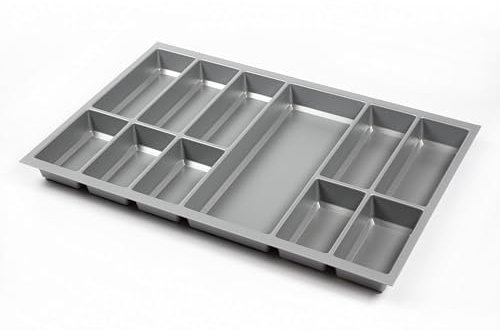 Spetebo Inserto portaposate in plastica per cassetti da cucina, per 80 x 50 cm, con sistema di organizzazione per cassetti, colore grigio argento, universale