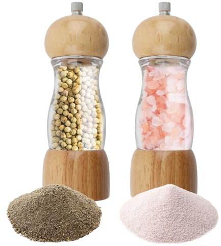 Wooden Salt and Pepper Grinder Set, Manual Salt and Pepper Mills of 2, Salt Grinders Refillable with Adjustable Ceramic Rotor, for Sea Salt, Chili, Sesame, Cumin