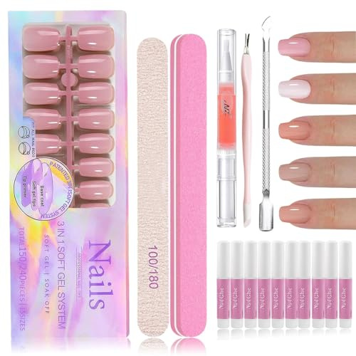 150 Stück Falsche Nägel Kit, 5 Farben Quadrat Design Press on Nails, Full Cover Künstliche Fingernägel Zum Aufkleben für Frauen & Mädchen, Fake Nails für Maniküre DIY (Square)