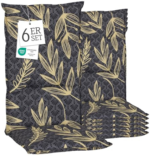 Beo® Barcelona Gartenstuhlauflagen | 6er Set für Hochlehner | Waschbar & Atmungsaktiv | Made in EU | Öko-Tex Standard | UV-beständig | Extra Dicke Sitzkissen Outdoor