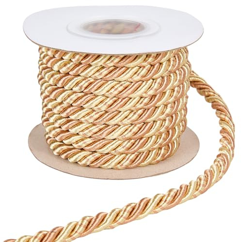 CABODYALS 9.3 iarda 8mm Oro Treccia Corda Corda Beige Decorativo Spago Treccia Poliestere Seta Honer Cordino Rifinitura Filo di Raso di Natale per Cucire Creazione Bracciale Collana Festa Decorazione