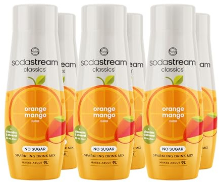 SodaStream Zeros Drink Mix, Classic Fruits Range, Sugar Free Soda Syrup for Sparkling Flavoured Water, Multipack of 6 x 440ml Bottles creates 54L of Drink, Orange and Mango Flavour with added vitamins