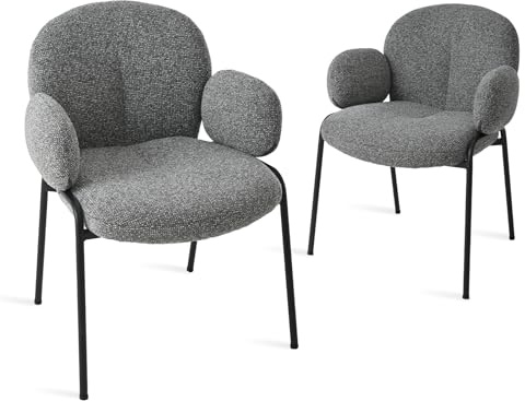 Goeurvant Set di 2 sedie da sala da pranzo, grigio scuro con bracciolo, moderne sedie imbottite con schienale alto, struttura in metallo, piedini regolabili in altezza, per soggiorno, sala da pranzo