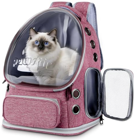 pawstrip Katzenrucksack, transparent, Katzenblasen-Rucksack, atmungsaktiv & faltbar, Hundetragetaschen für kleine Hunde, von Fluggesellschaften zugelassen, Haustier-Reisetasche für Wandern, Camping