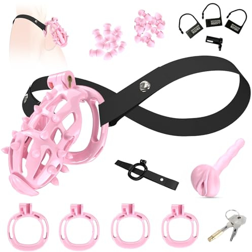 G-3.0 Chastity Cage Male,3-IN-1 Deluxe Peniskäfig Set mit Fake Frau Pussy Dilator Harnröhre + Keuschheitskäfig Fester Hilfsriemen + Abnehmbar CBT Weicher Spikes,Keuschheitsgürtel für Herren (Rosa, L)