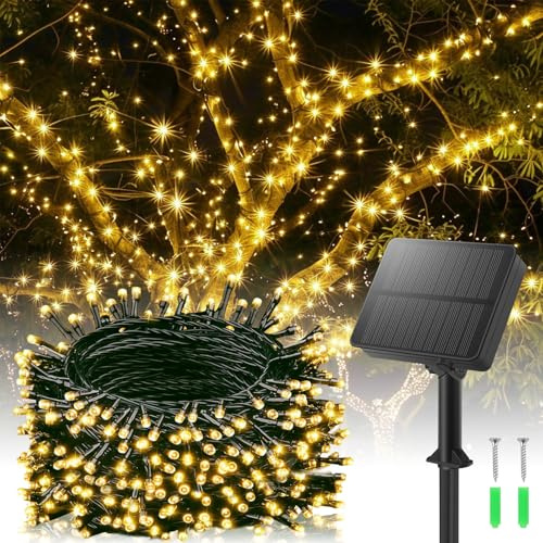 Guirlande Lumineuse Solaire Extérieure 20 M 200 LED, 8 Modes, IP65 Étanche, Résistante aux Intempéries, Blanc Chaud – Pour Balcon, Jardin, Fête, Terrasse | Guirlande lumineuse LED 8 modes blanc chaud IP65 étanche pour extérieur, balcon, jardin, fête, terrasse, décoration