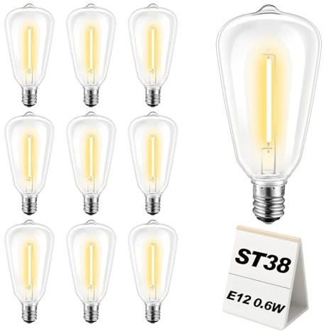 10Pk LED String Light Replacement Bulbs, Shatterproof C7/E12 Base Bulbs | Clear Glass Incandescent Edison Bulbs Waterproof for Indoor Outdoor Patio Backyard Bar Cafe Garden Decorations, Warm White