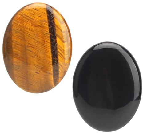 APOMOONS 2PCS Tigerauge Steins,Energiestein,Heilkri Tigerauge,Kristall Stein,Obsidianstein,Handschmeichler,Glücks Tigerauges Stein Stress Abbauen Und Die Aufmerksamkeit Ablenken, Obsidian, Tigeraugen