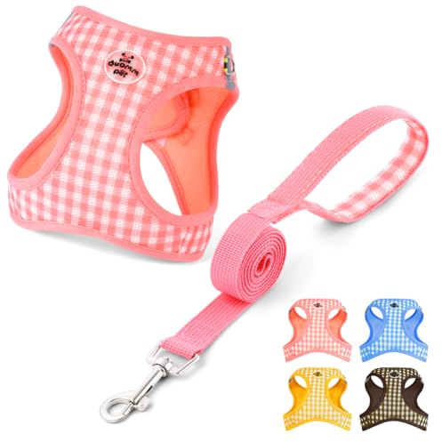 OFFCUP Dog Harness and Leash Set, Soft Mesh Reflective Breathable Dog Harness, No Pull Adjustable Easy Walk Lightweight Puppy Cat Vest Harnesses for Small Dogs Cats Puppies (Pink, M)