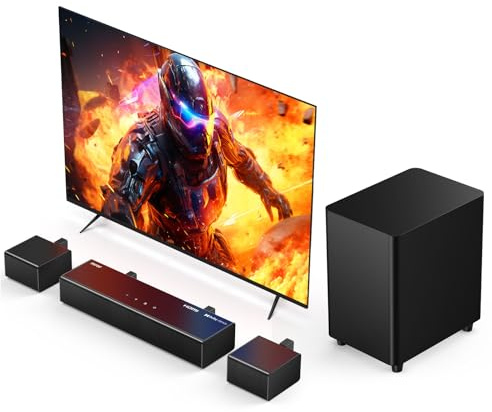Miroir 5.1 Sound Bar with Dolby Atmos, with Wireless Subwoofer and 2 Surround Speakers, 410W Bluetooth Surround Sound System, Immersive Home Theater System for HDMI eARC/Opt/AUX/BT