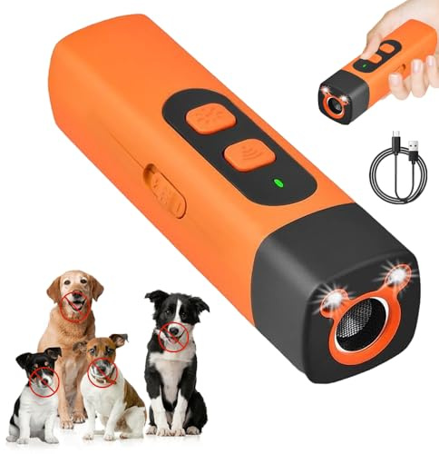 Anti Bell Gerät Hunde, Ultraschall Hundeabwehr, Wiederaufladbar Antibell Ultraschall Gerät mit 3 Einstellbaren Frequenzen LED-Taschenlamp, bis zu 6M Kleine Große Hunde Innen Außenbereich Hund