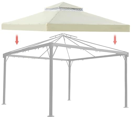 Tetto di Ricambio per Gazebo 3X3 M,Telo di Ricambio per Gazebo 3x3M Pieghevole Impermeabile Copertura di Ricambio per Tenda a Doppio Strato,Tettoia di Ricambio per Esterni (Rice White)