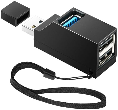 Avigers Mini USB-Hubs, USB Splitter 1 zu 3, 3-Port USB (1×USB3.0, 2×USB2.0), USB Verteiler für Laptop, MacBook, Flash-Laufwerk, Tastatur, Maus, Drucker (Schwarz) (1 Stück)