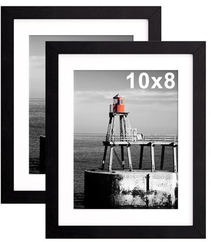 2 Pack 8x10 Picture Frame with 5x7 Mount, 20x25cm Wooden Photo Frames | Black 10x8 Poster Frame with Safe Perspex Front