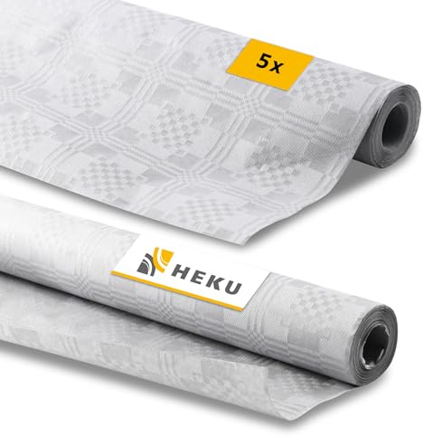 Heku 5X Papier-Tischtuchrolle 8x1 m weiß - Bierzeltgarnitur Tischdecke abwischbar und zuschneidbar -Partytischdecke Outdoor