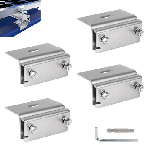 SUPAWAY 4 Piezas Abrazaderas para tejado en acero inoxidable 304 Fijaciones solares para paneles fotovoltaicos para techos metálicos y juntas en pie, paneles solares, resistentes corrosión y duraderas