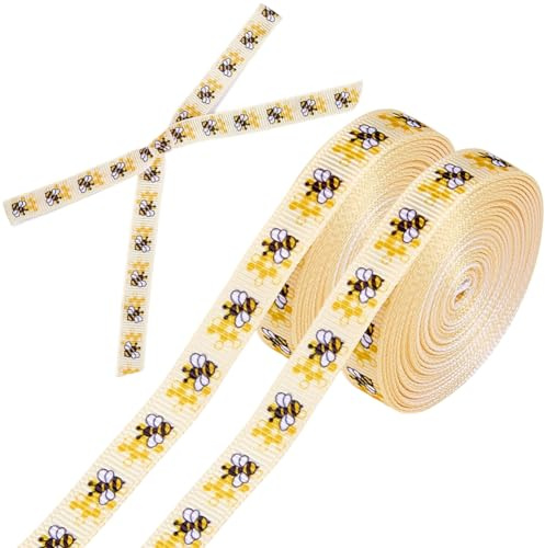 CRASPIRE 2 Rotolo di Nastro Api 10 Metri Nastri Grosgrain Stampa Gialla Api Carine 3/8 Pollici A Righe Ghirlande Primaverili Ed Estive Passamanerie Artigianali per Confezioni Regalo Decorazioni