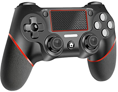LATEC Controller für PS4, Wireless Controller Gamepad mit Turbo, Doppelter Vibration, 6 Achsen Gyro Sensor, 600 mAh Akku, Touchpad, 3.5mm Audio Jack Rot