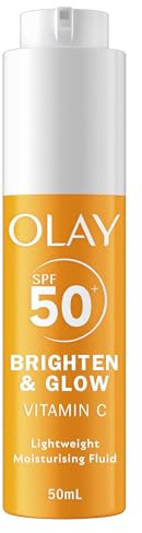 Olay Vitamin C Fluido Facial 3 en 1 Antimanchas SPF 50+, 50ml | Con Niacinamida, Funciona como Prebase, Aporta Hidratación y Luminosidad