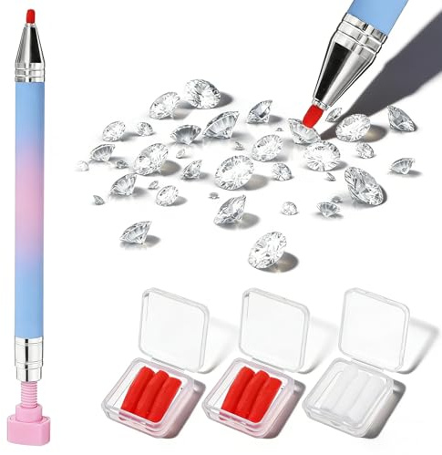 Herramienta de recogida de diamantes de imitación, lápiz de cera recargable con 9 recargas de cera adicionales, herramienta de recogida de diamantes de imitación, uñas de piedras preciosas