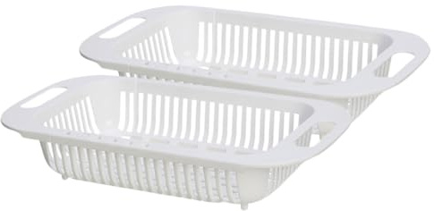 BESPORTBLE Coladores Retráctiles de Cocina 2 Piezas, Cesta para Escurrir Frutas y Verduras, Extensible Ajustable, Plástico de Color Claro, Utensilio Drenaje para Fregadero, Accesorio
