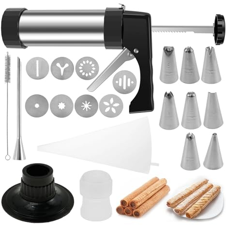 Cookie Press Gun Kit Stainless Steel Manual Churros Maker Machine DIY Pastry Syringe Extruder Nozzles Piping Cream Biscuit Maker(Style 4)
