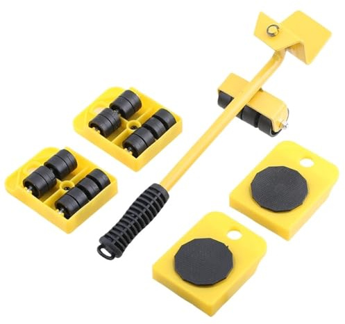 Furniture Moving Pry Bar Heavy Furniture Moving Tool 4pcs Panel With Crowbar Mover Lifter Wheels System Home Trolley Lift Transport Set(Yellow)