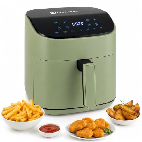 M mimotec – Air Fryer Green Sara Touch 6,5L, Friteuse à Air sans Huile, 1600W, 8 Menus Digitaux, Écran Tactile, Fonction Grill, Minuterie Réglable, Température 80-200°C, Cuisine Facile et Saine