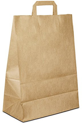 Papiertüten Braun mit Flach-Henkel I 500 Stk. 32+17x44cm I Papiertragetasche für Einzelhandel, Hochzeit, Geburtstag, TO-GO I Geschenktüten aus Kraftpapier I HUTNER