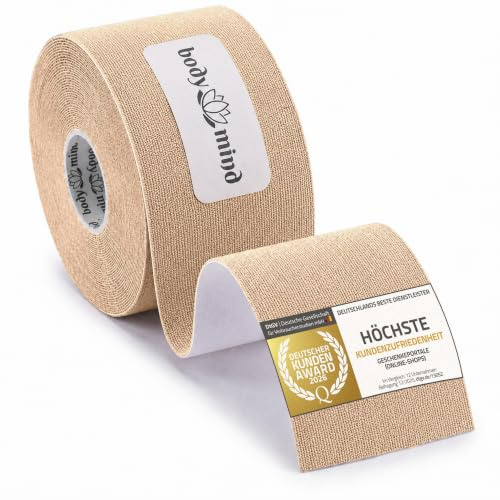 Body & Mind® Kinesiologie-Tape Bandage Sport-Tape; 5 Meter, antiallergen & wasserfest, medizinische, flexibel & hautfreundlich für Sport, Freizeit, Physiotherapie und Medizin (5 cm, Braun)
