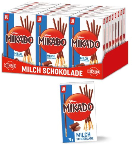 Mikado Milchschokolade Keksstäbchen, 75 g (24er-Pack) | Knusprige Keksstäbchen aus Milchschokolade, cremige Textur, einzeln verpackt für Frische, perfekter Snack für alle Anlässe