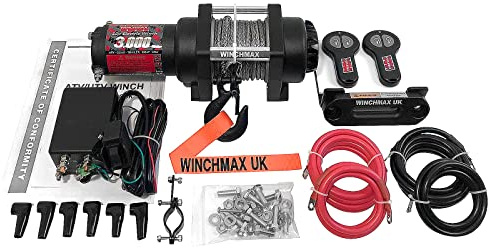 Cabrestante de grado militar WINCHAMX 3000lb (1361kg) 12v. Cuerda de dyneema de 15,5m x 5mm. Controles remotos.