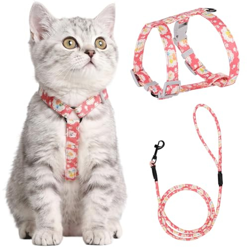 PETTOM Pettorina per Gatti con Guinzaglio, Guinzaglio per Gatti Cordino Comodo Allungabile Regolabile Imbragatura per Gatto Grande Media Piccolo Cucciolo per Viaggo Passeggio