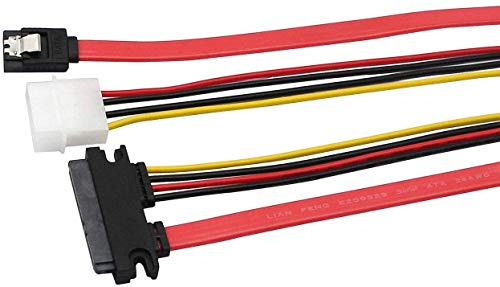 Câble combiné de données et d'alimentation ATA SATA 22 Broches, câble de données ATA série 22 Broches SATA à 7 Broches + câble d'alimentation IDE 4 Broches LP4-16 Pouces / 30 cm