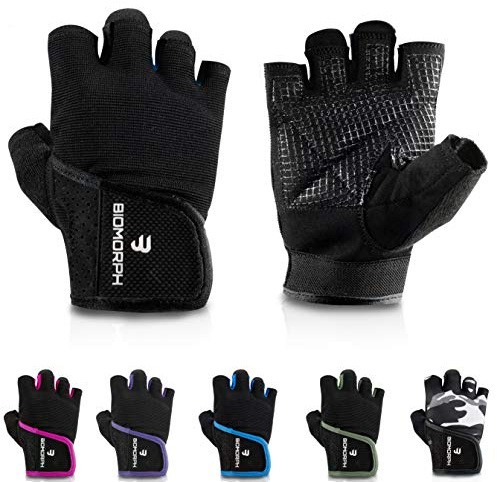 BIOMORPH Trainingshandschuhe für Damen und Herren I Fitness Handschuhe für Krafttraining, Bodybuilding, Crossfit (Schwarz, 19,5cm - 21,5cm - M)