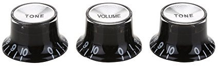 Alomejor Gitarre Knöpfe Metrisch Gitarre Top Hat Knob Hutform Poti für E-Gitarre 3 Stück Potiknöpfe mit Weiß Zahlen, 1 Volume + 2 Tone