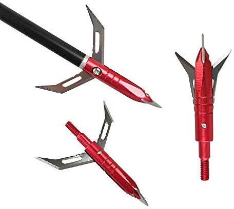 ZSHJGJR 10pcs Archery Broadheads 3 Blades Hunting Broadheads 100 Grain Arrow Head Screw-in Tips for Compound Bow & Crossbow (Red)